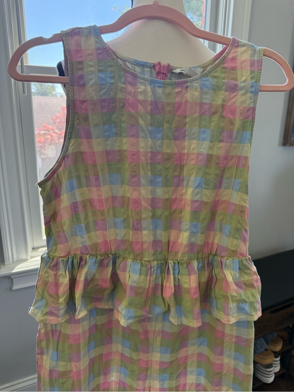 Monki Pastel Plaid Ruffle-Waist Wide-Leg Jumpsuit Size medium - Picture 6 of 11